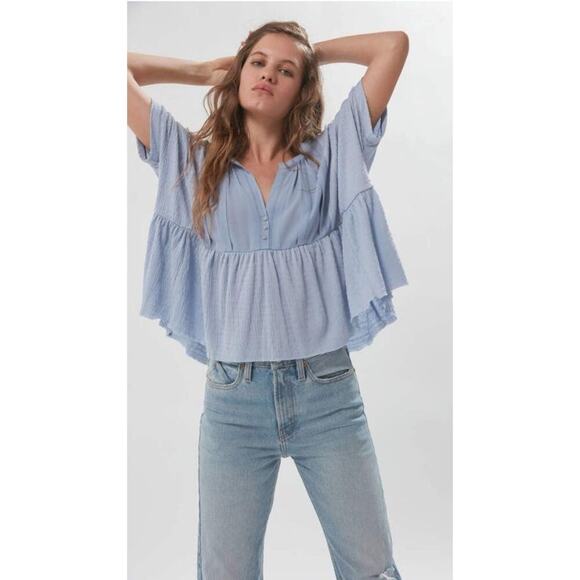 Urban Outfitters Jasmine Oversized Babydoll Blouse in Light Blue, M - Picture 1 of 8